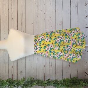 Vintage Half Apron Retro Ruffle Hem Pocket White Flower Yellow Pink Small MCM